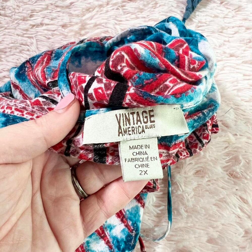 Vintage American‎ Blues Tie Dye Boho Hippie Indie Patchouli Natural Tie Back Top - Picture 5 of 5